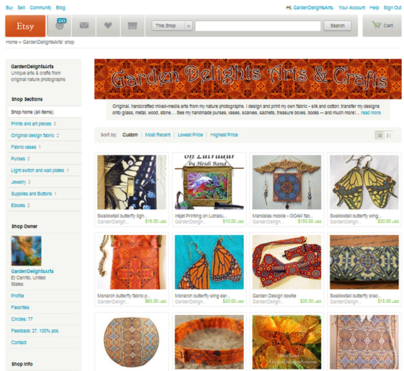 The homepage of my Etsy shop