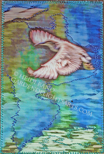 Egret soaring fabric postcard